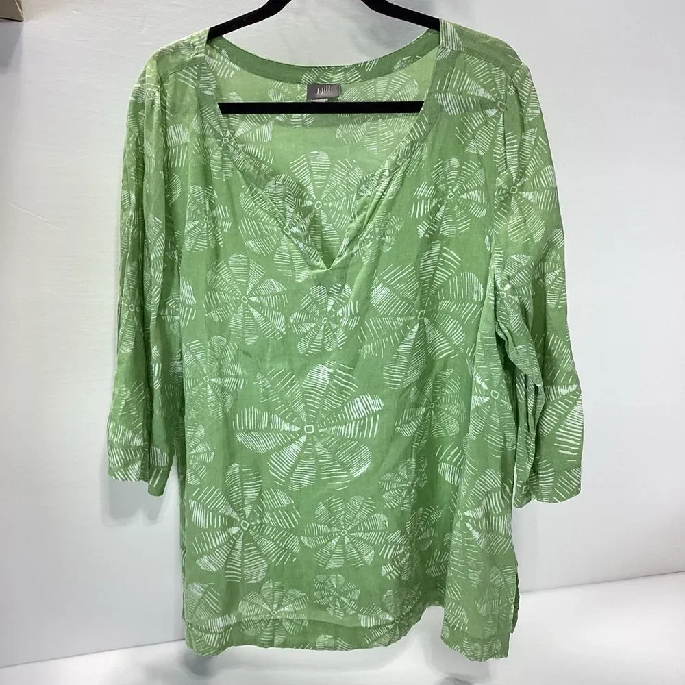 J. Jill Linen Blouse Green with White Accents J Jill Tunic XL - Picture 11 of 11